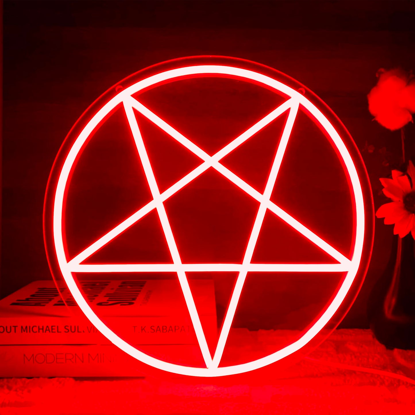 Allball Satanic Pentagram Neon Sign  Dimmable Led Gothic Pentagram Neon Light  Usb Powered For Home Bedroom Dorm College Party Christmas Gifts(13 * 13In)