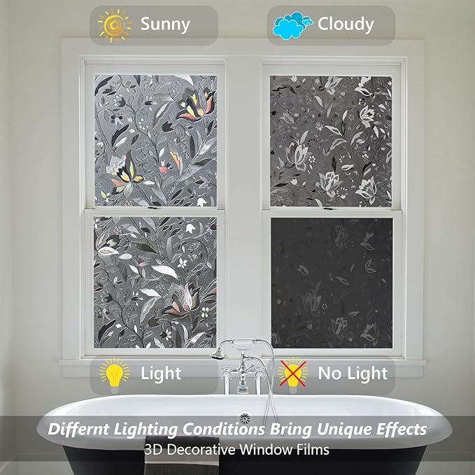 Kromapolis Window Film, Window Privacy Film Frosted, Vinyl Glass Covering, Stained Glass Decorative Film, Static Window Clings, Non-Adhesive (Grayish Black, 23.6 x 157.4 inch)