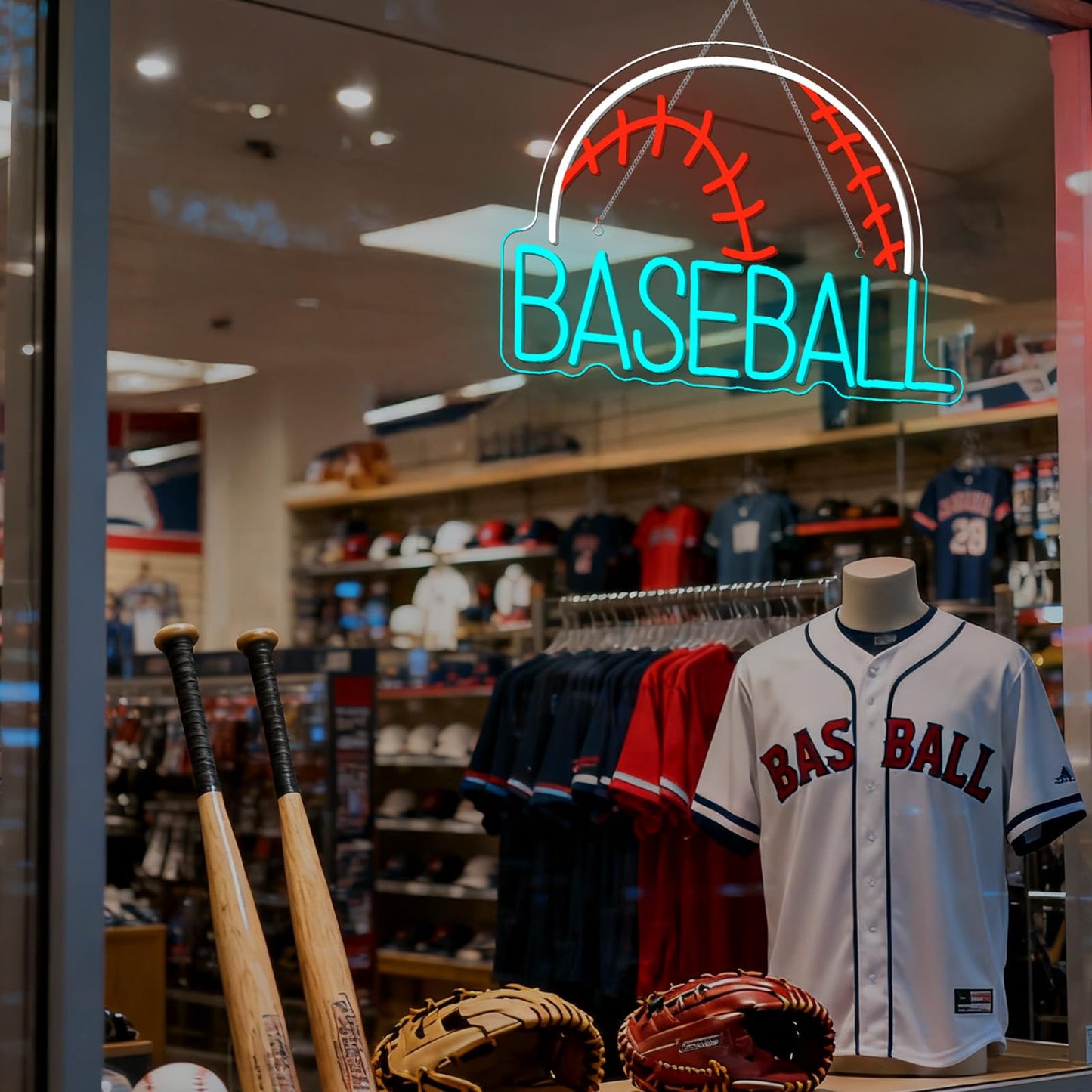 Wanxing Led Neon Baseball Sign - Blue Usb Powered Wall Decor Light For Kids, Living Room, And Shop - Stylish Red, White, And Blue Design