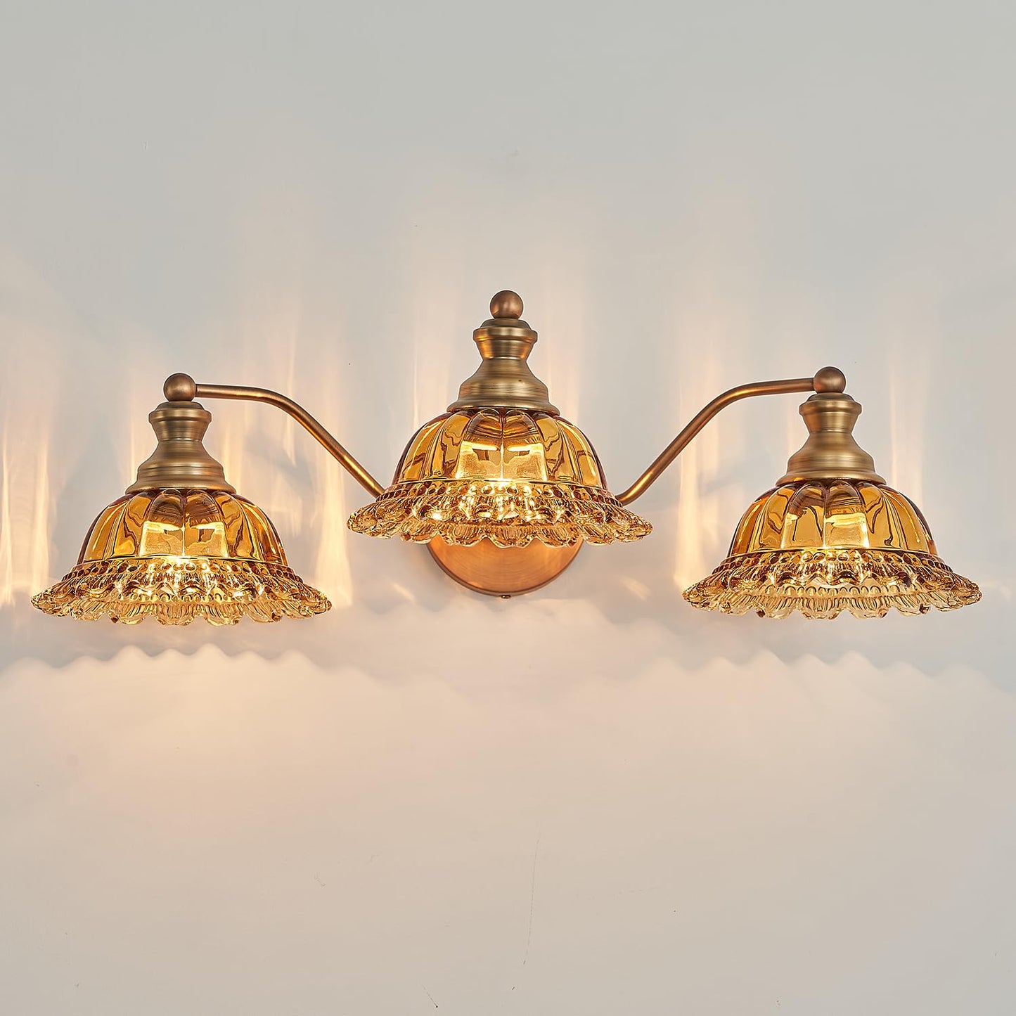 Xiedun Tea Glass 3 Light Vanity Light Colored Glass Bathroom Light Fixture Vanity Lighting Fixtures