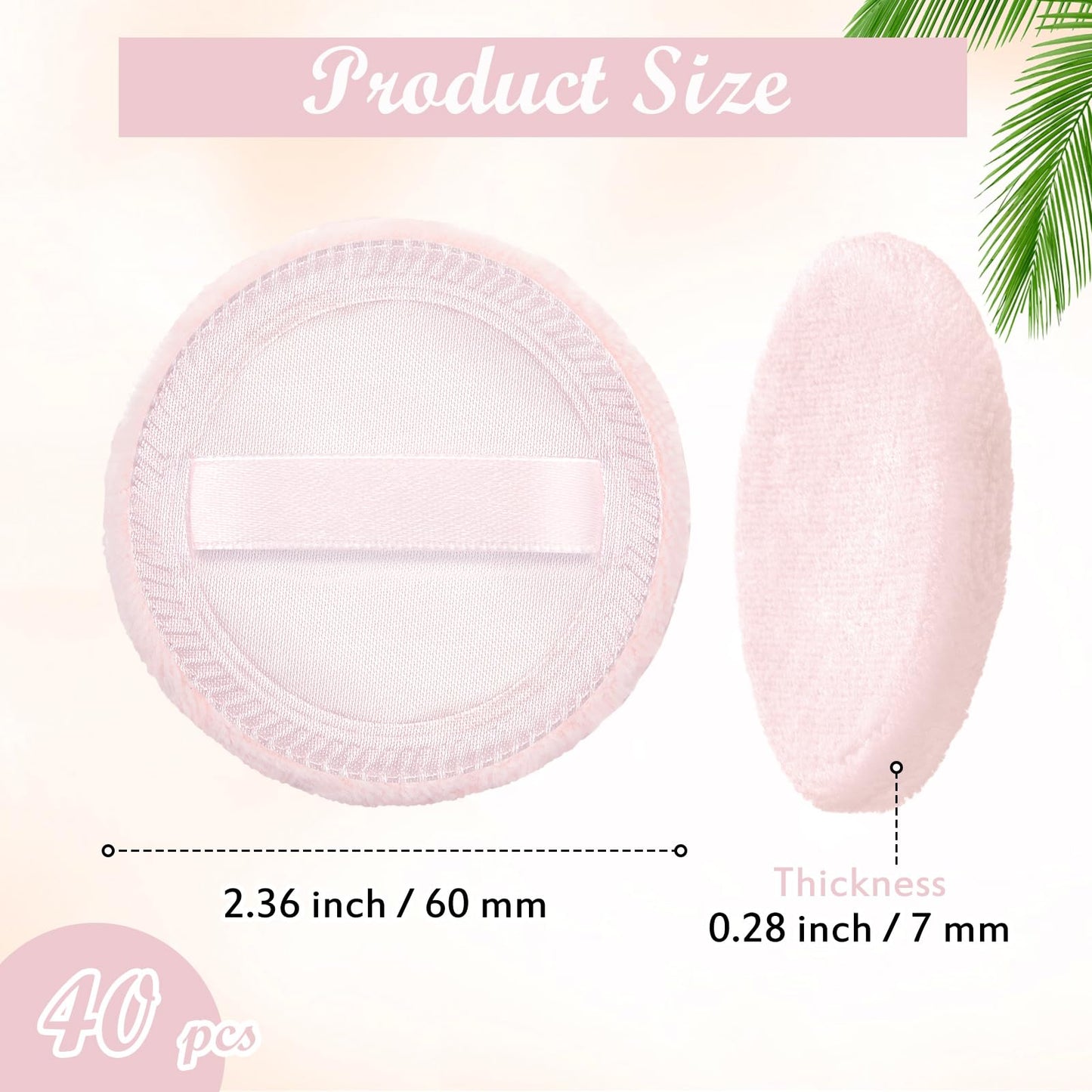 SiliFine 40 Pcs Cotton Powder Puffs Bulk Washable, 2.36 Inch Round Makeup Dusting Powder Puff with Ribbon for Face Body Cosmetic