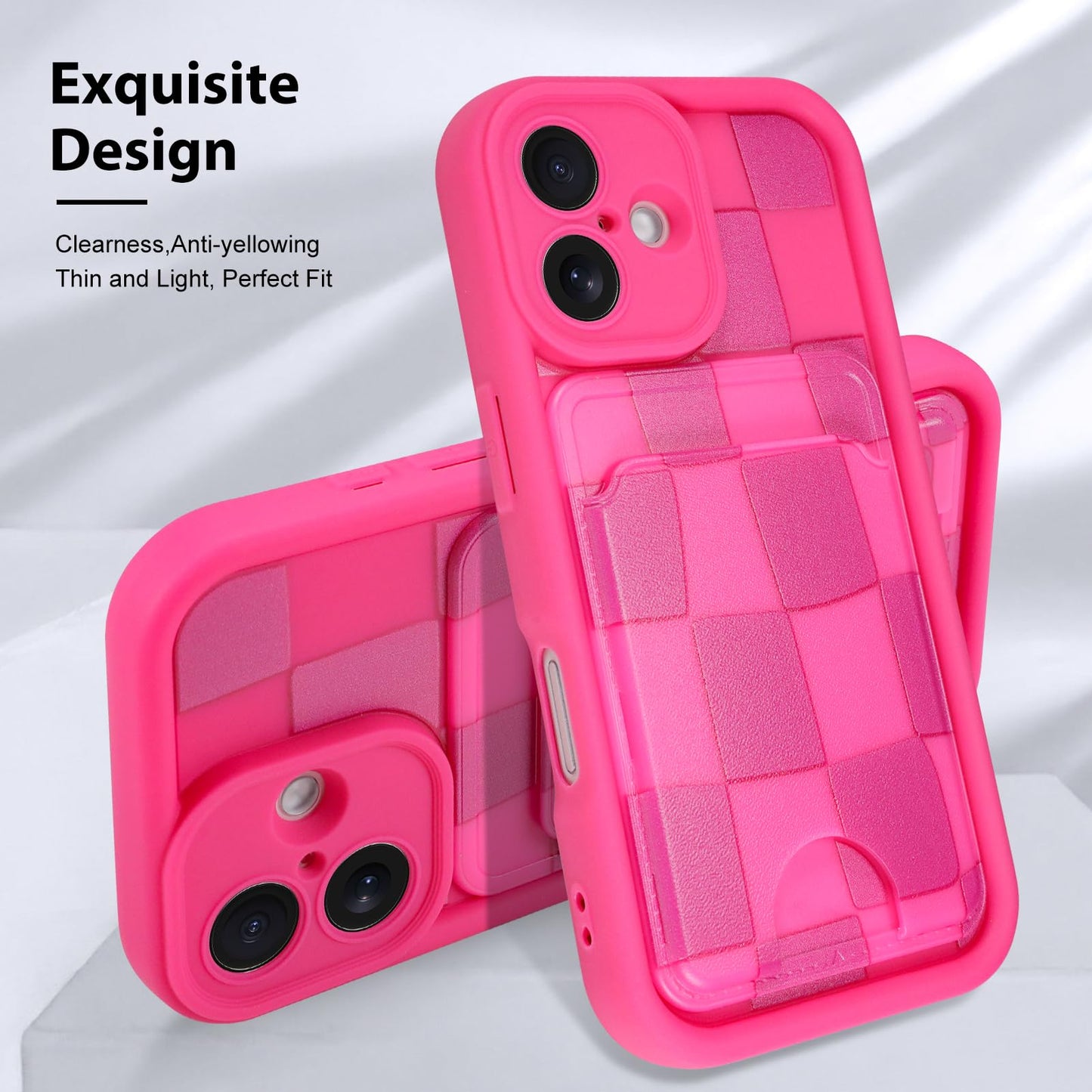 Kanghar Compatible With Iphone 16 Plus Case, Wallet Silicone Checkered Cute Pattern, Card Holder Camera Protection Soft Slim Sho