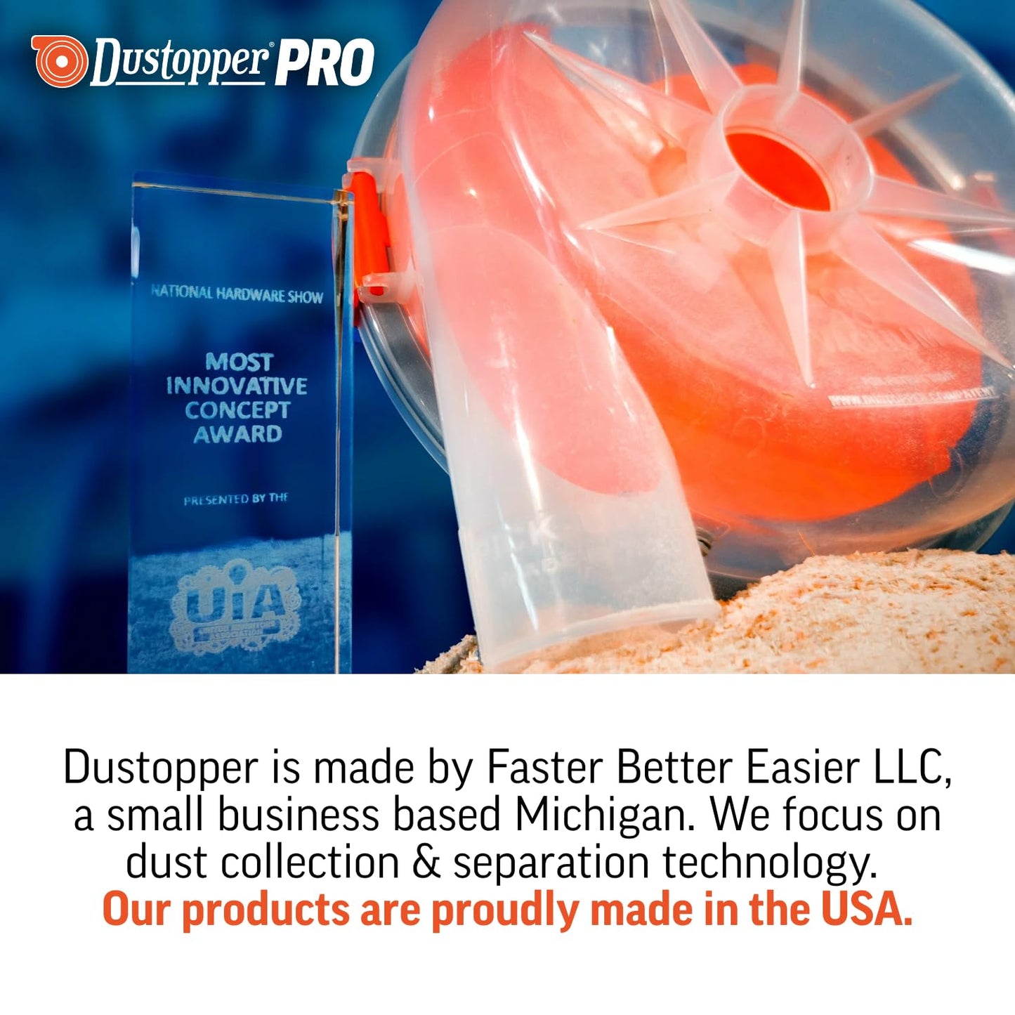 The Dustopper PRO, Low-Profile Dust Separator for Shop Wet/Dry Vacuums. Includes High-Flow 90 Degree Sweep Elbows and Connection Hose. Fits Standard 5 Gallon Buckets, Made in USA