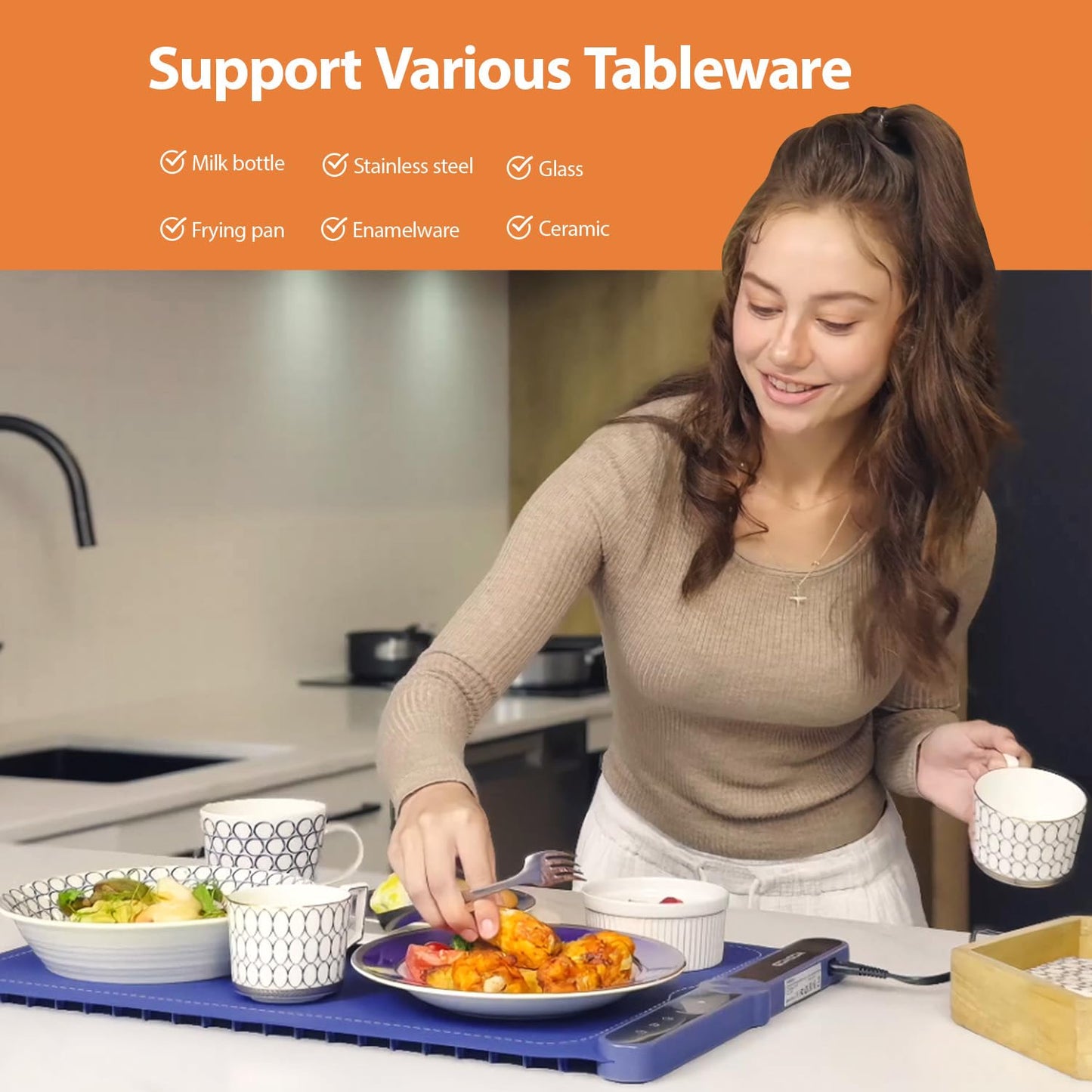 YCDYCD Electric Warming Mat for Food: Adjustable 9-Level Temperature & 1-6H Timer - Silicone Heating Tray for Kitchen Countertop, Buffets, Travel/Party Gatherings