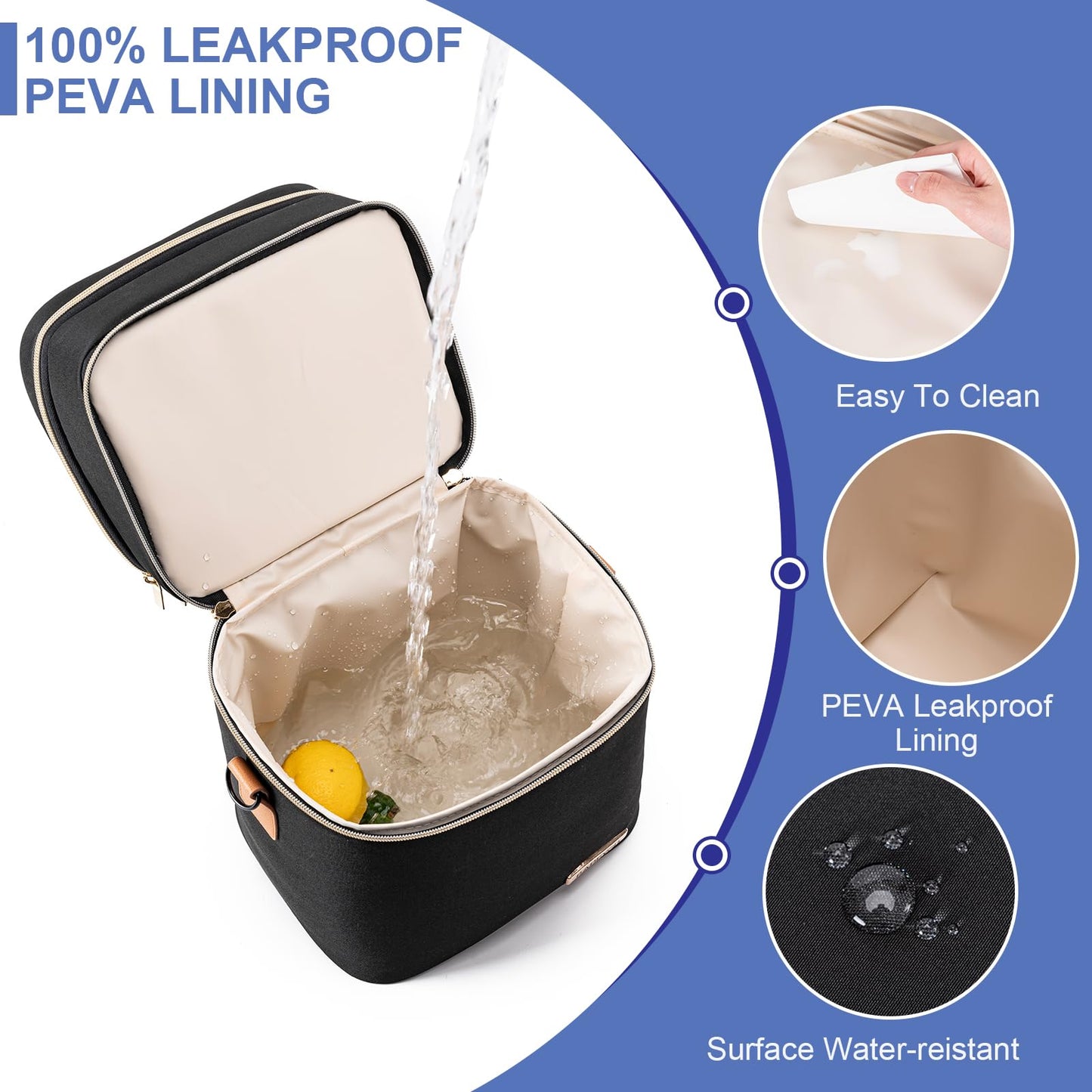 BABEYER Breastmilk Cooler Bag with Ice Pack Fits 6 Baby Bottles Up to 9 Ounce, Double Deck Leak-Proof Baby Bottles Bag with Shoulder Strap for Nursing & Working Mom, Black