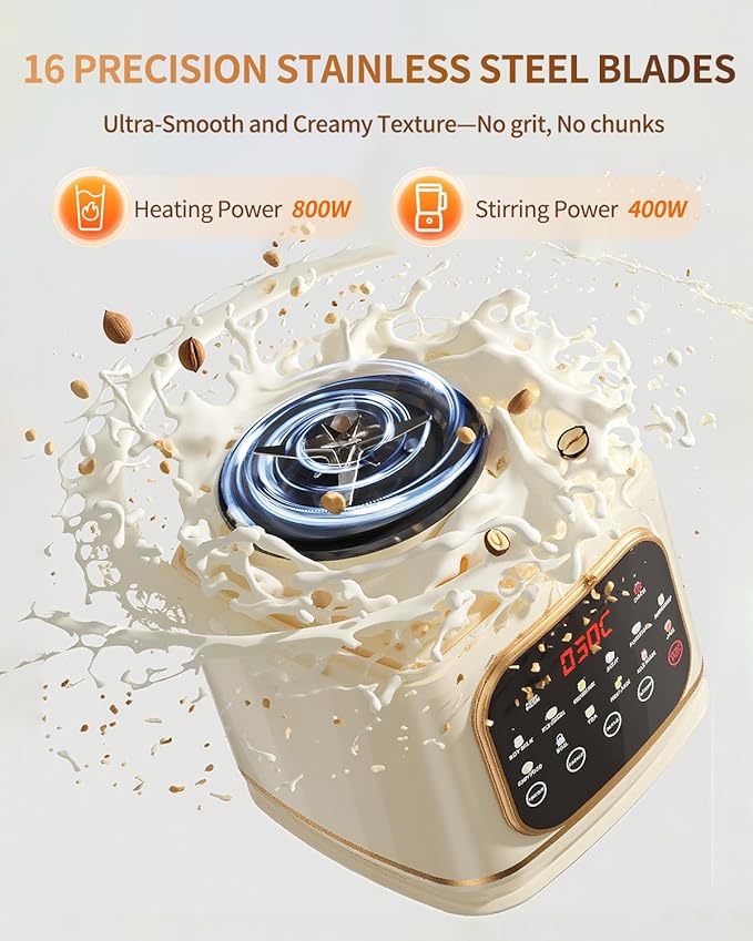 13-IN-1 Multifunctional Ultra Silent Cooking Blender with Soundproof Shield | 60oz | 24H Preset & Kee Warm for 6 Hours| Makes Smoothie, Soy Almond Milk, Juice, Soup, Porridge, Boil, Tea, Jam etc