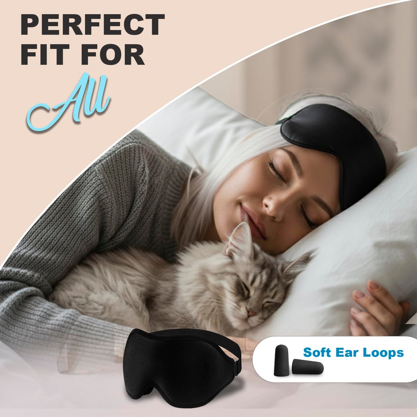 Luxury Sleep Mask – Pack of 2 Ultra-Soft Silk Eye Covers with Adjustable Strap & Soft Ear Loops, 3D Contoured Light Blocking Sleeping Mask for Travel, Naps & Relaxation(Black & Black)