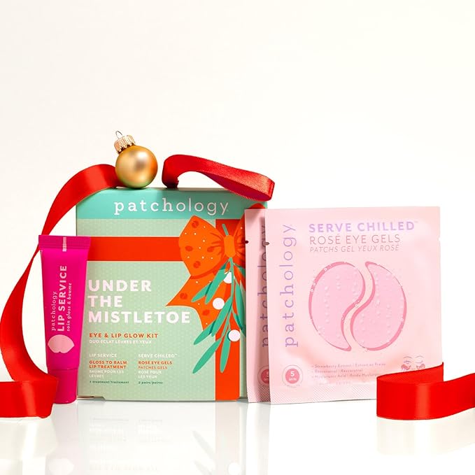 Patchology Under the Mistletoe Holiday Gift Set – Stocking Stuffer with Lip Plumping Gloss & Hydrating Under-Eye Patches for Glowing Skin & Kissable Lips (Limited Edition)
