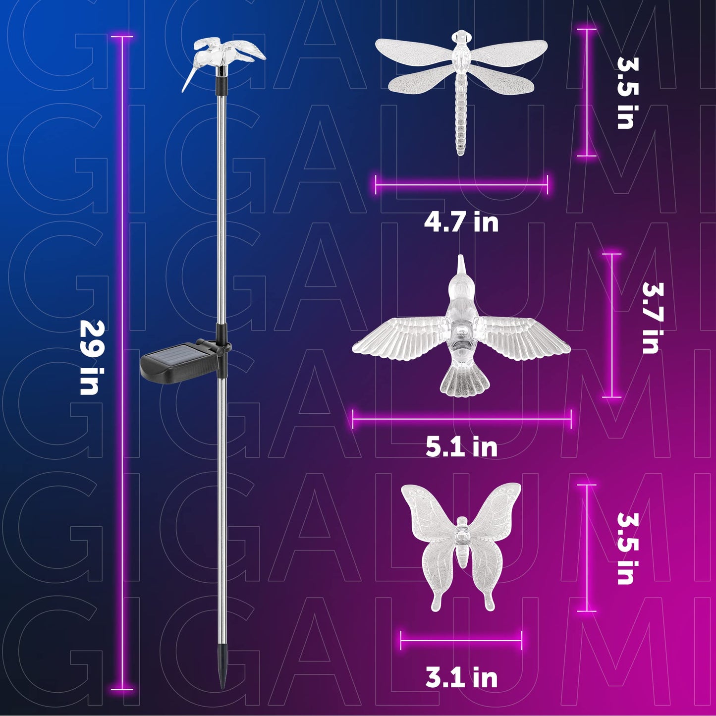 GIGALUMI Solar Garden Lights, 6 Pack, Color Changing LED, Multicolor, Plastic, Model P-L-QT-6TCO