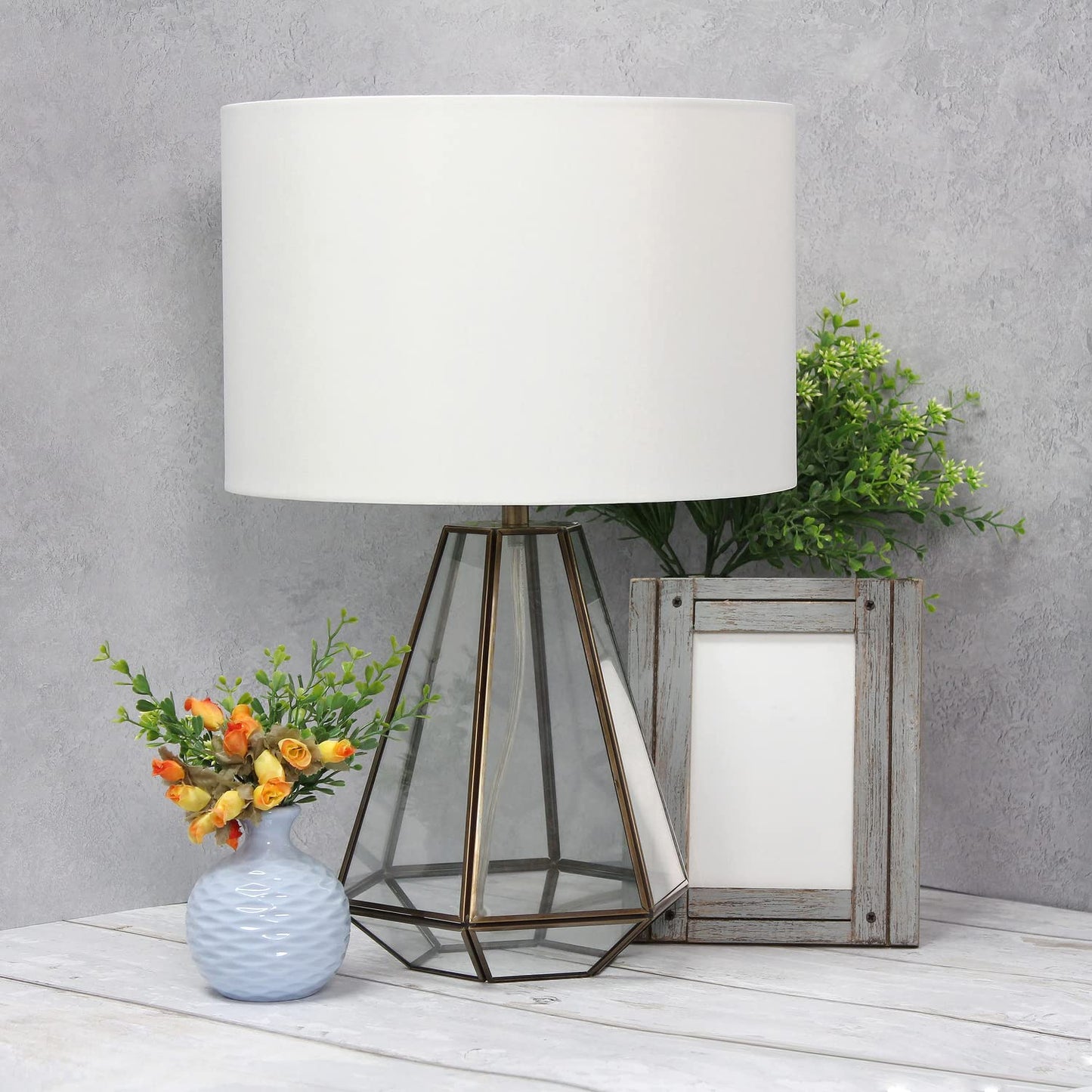 Elegant Designs LT1094-BRS Antique Glass Brass Table Lamp with White Shade