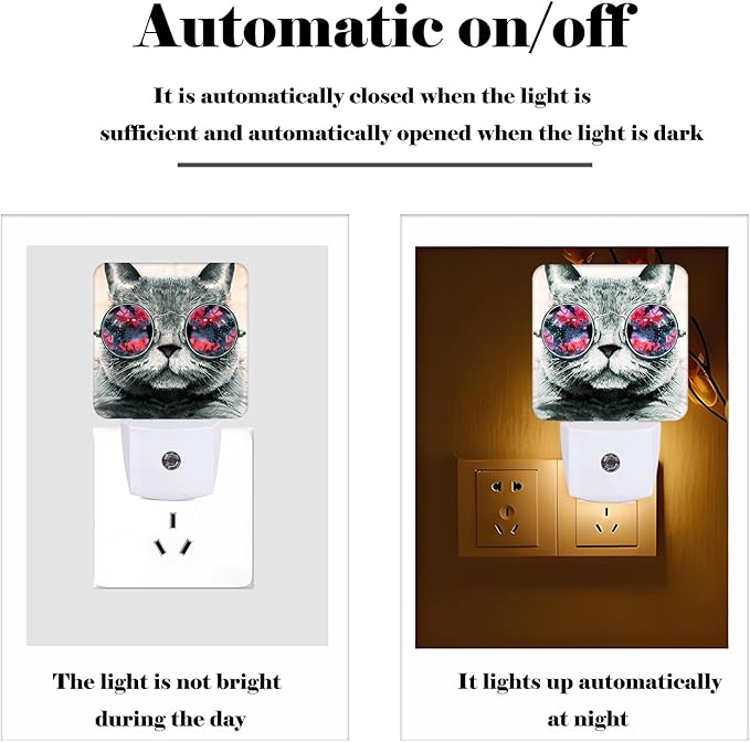 Cute Gray Cat Night Light,Plug Into Wall Decor for Stairway,Hallway,Kitchen,Dusk to Dawn Sensor Nightlights for Boys/Girls/Women/Men Room Gifts
