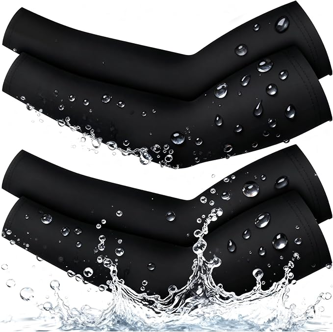 Cutecrop 2 Pairs Waterproof Thermal Arm Sleeves for Men Fleece Compression Arm Warmers for Winter Outdoor Cycling Running