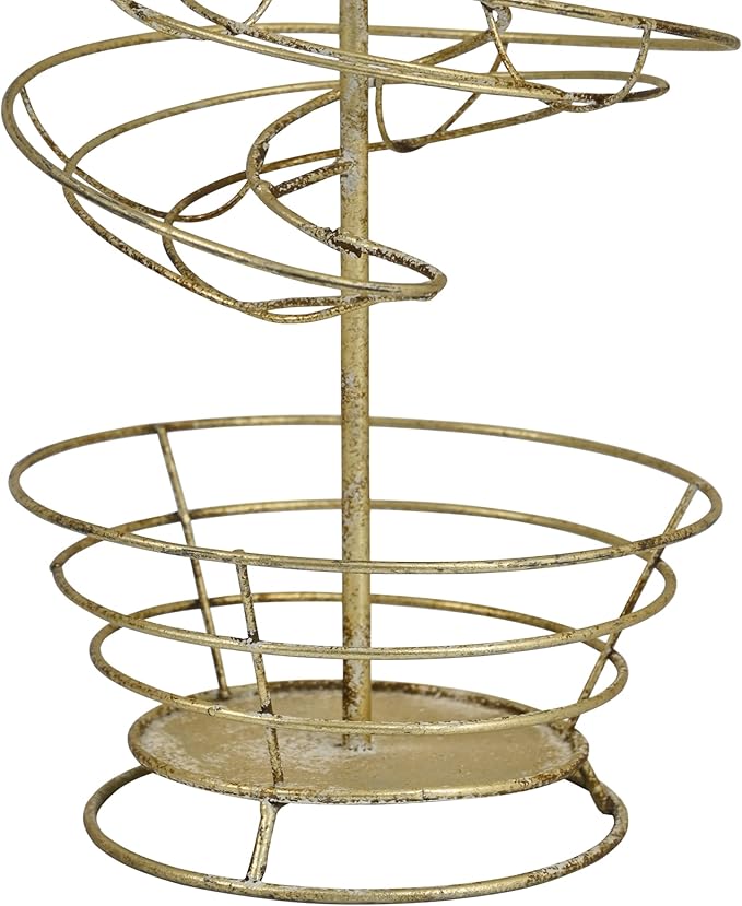 Vintage White Metal Spiral Egg Holder - Farmhouse Distressed Decor Egg Skelter Rack with Rooster Top, Storage Display Rack for Kitchen Countertop Decor (Gold)