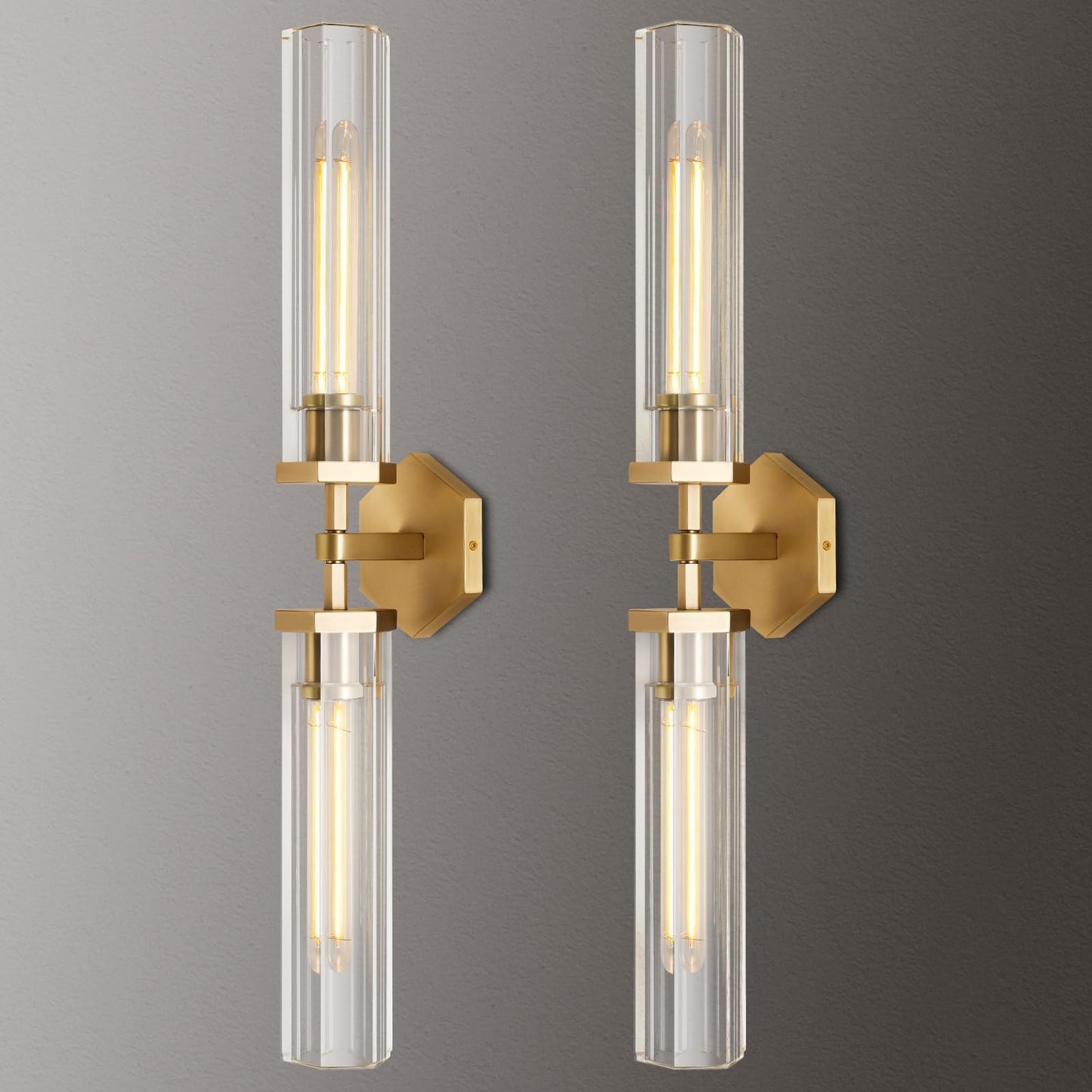 Crystal Bathroom Vanity Wall Sconces Set Of Two Gold Modern Sconces Wall Lighting  28.5In Brass Vanity Lights Indoor Linear Wall Sconce Light For Bedroom Hallway Staircase Living Room Dining Room
