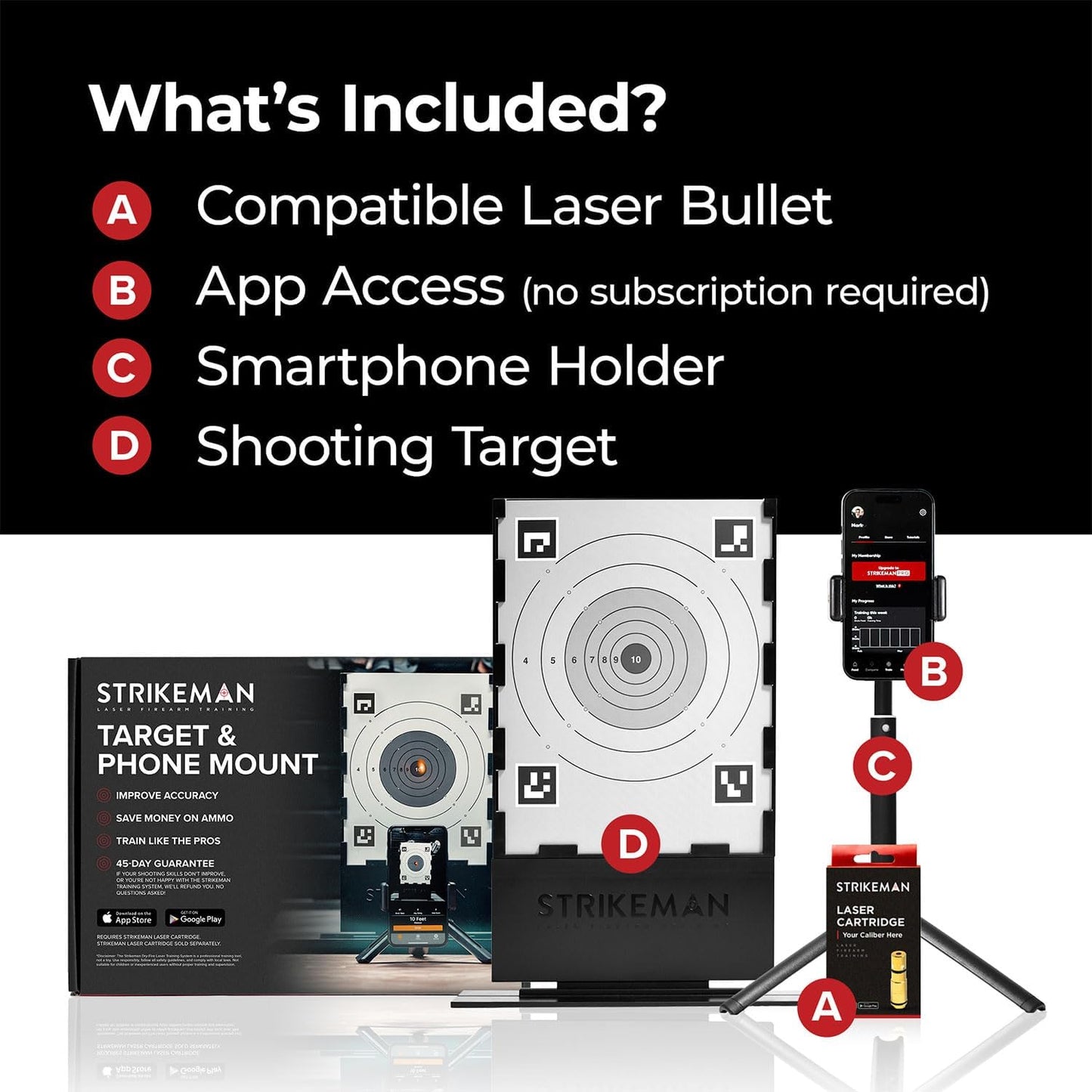 Strikeman .380 ACP Dry-Fire Laser Training System - Great for Target Shooting Practice with Pistols - Kit Includes Access to Updated App (No Subscription Needed), Cartridge, Target & Phone Holder