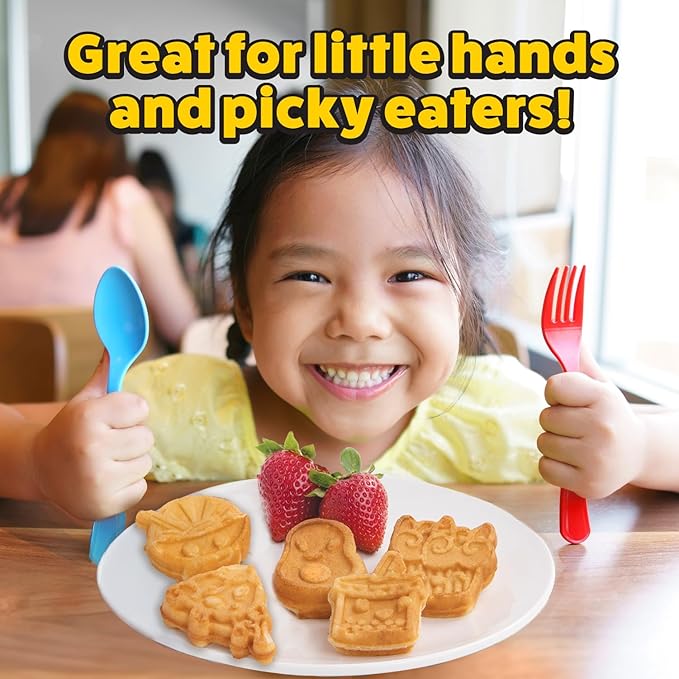 Fun Food Friends Mini Waffle Maker- 7 Different Kawaii Style Design Pan Cakes Feat. Avocado Pizza Ramen Taco & More- Cool Electric Nonstick Waffler Iron, Morning Breakfast w Recipes - Kids Xmas Gift