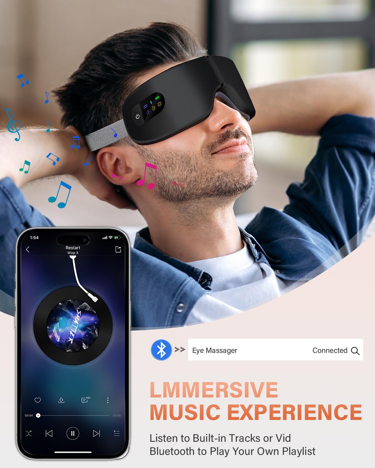 ZZR SEVEN Eye Massager with Heat, 7 Heating and Vibration Modes, Eye Mask, Birthday Gifts for Women, Men, Friend, Mom and Dad, Sleep Mask for Relax, Migraine Relief, Improve Sleep, Black