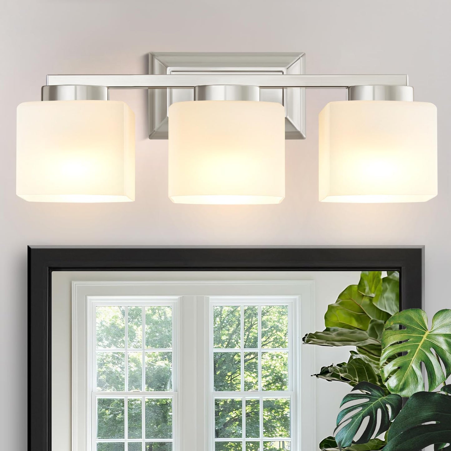 Ejiaxin 3-Light Bathroom Light Fixtures - Brushed Nickel Bathroom Vanity Lights With Glass Shade Modern Bathroom Lighting Fixtures Over Mirror - Wall Sconce Lamps For Bedroom Living Room Hallway
