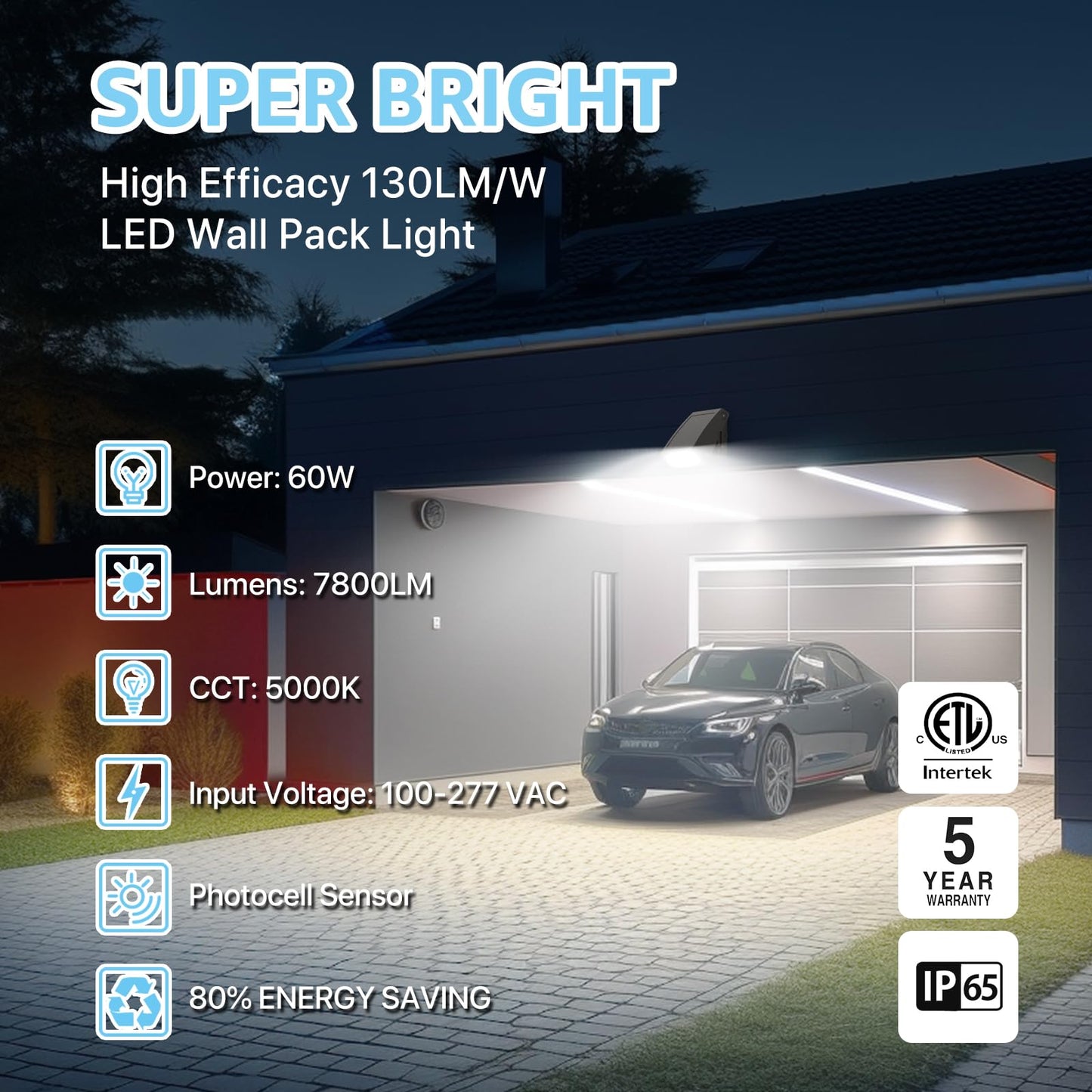 Hyperlite 60W Led Wall Pack Light With Dusk To Dawn Photocell, Bronze Aluminum, Model Wall.E-Wp-60W-Ps, Ideal For Outdoor Security