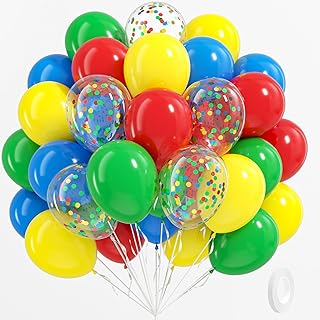 BAUANOOY Red Yellow Blue Green Balloons, 60pcs 12 Inch Latex BaIloons Colourful Confetti BaIloons for Baby Shower Carnival...