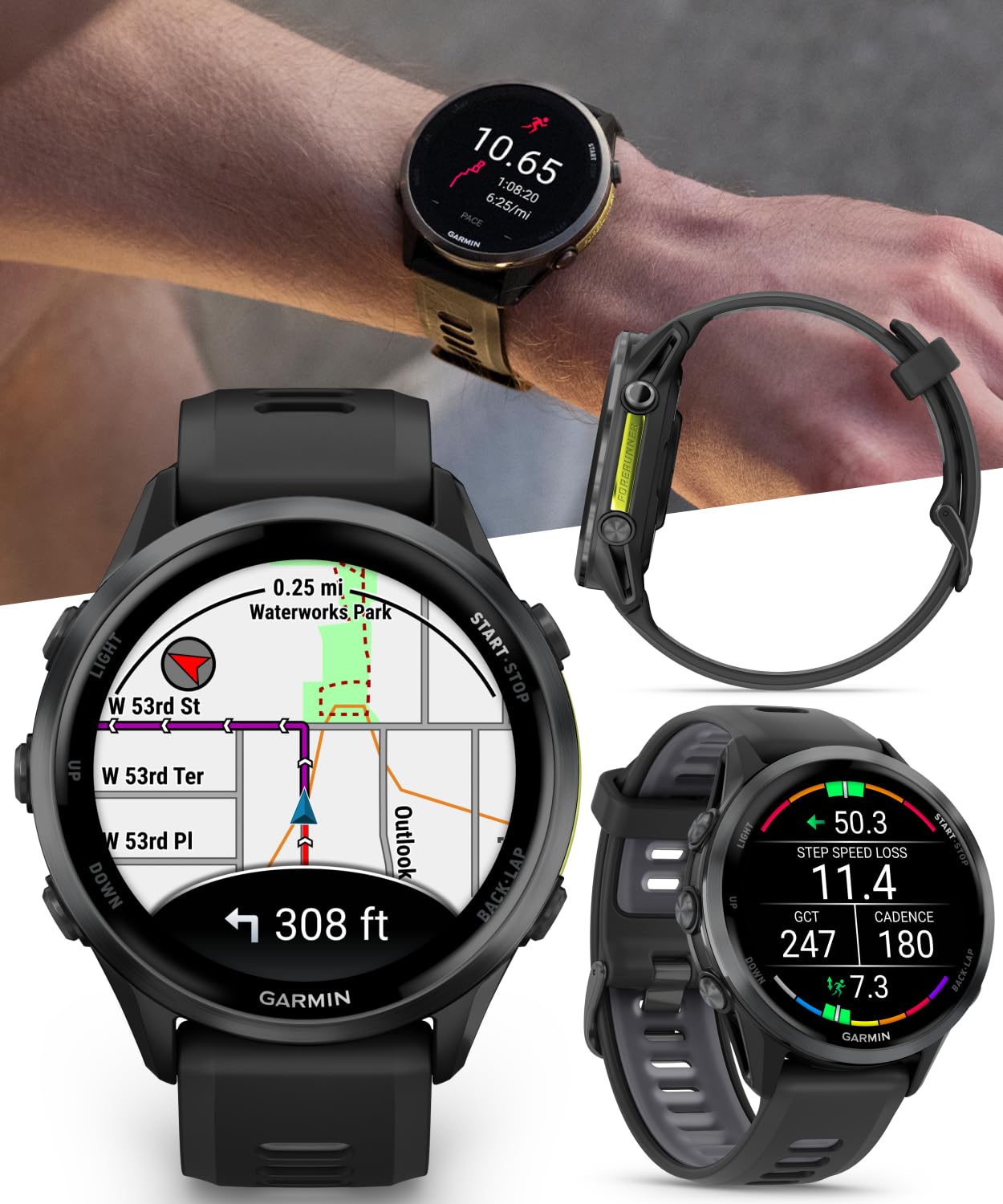 Wearable4U Garmin Forerunner 970 Carbon Gray Dlc Titanium Smartwatch With Black Case And Black/Translucent Whitestone Band, Amol