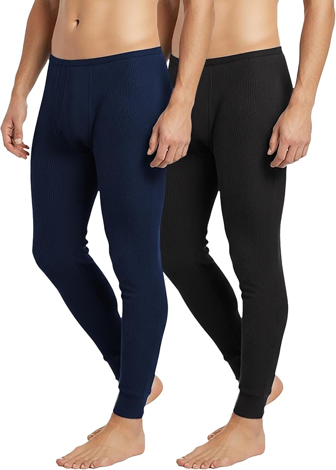 Andrew Scott Men's Traditional Waffle Thermal Underwear Bottoms | Cotton Blend Baselayer Thermal Pants | Multi Packs