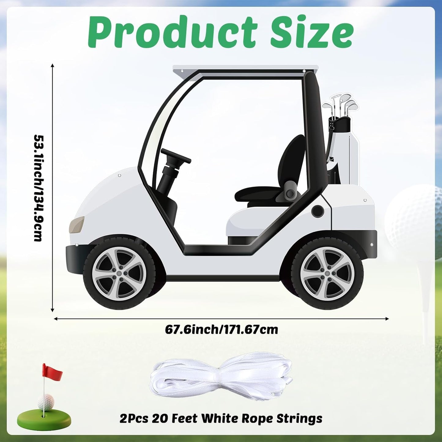 Golf Theme Party Decoration Golf Cart Shaped Photo Backdrop Let’s Par-Tee Theme Photo Booth Props Hanging Banner for Kids Adults Golfer Birthday Baby Shower Sports Retirement Party Supplies
