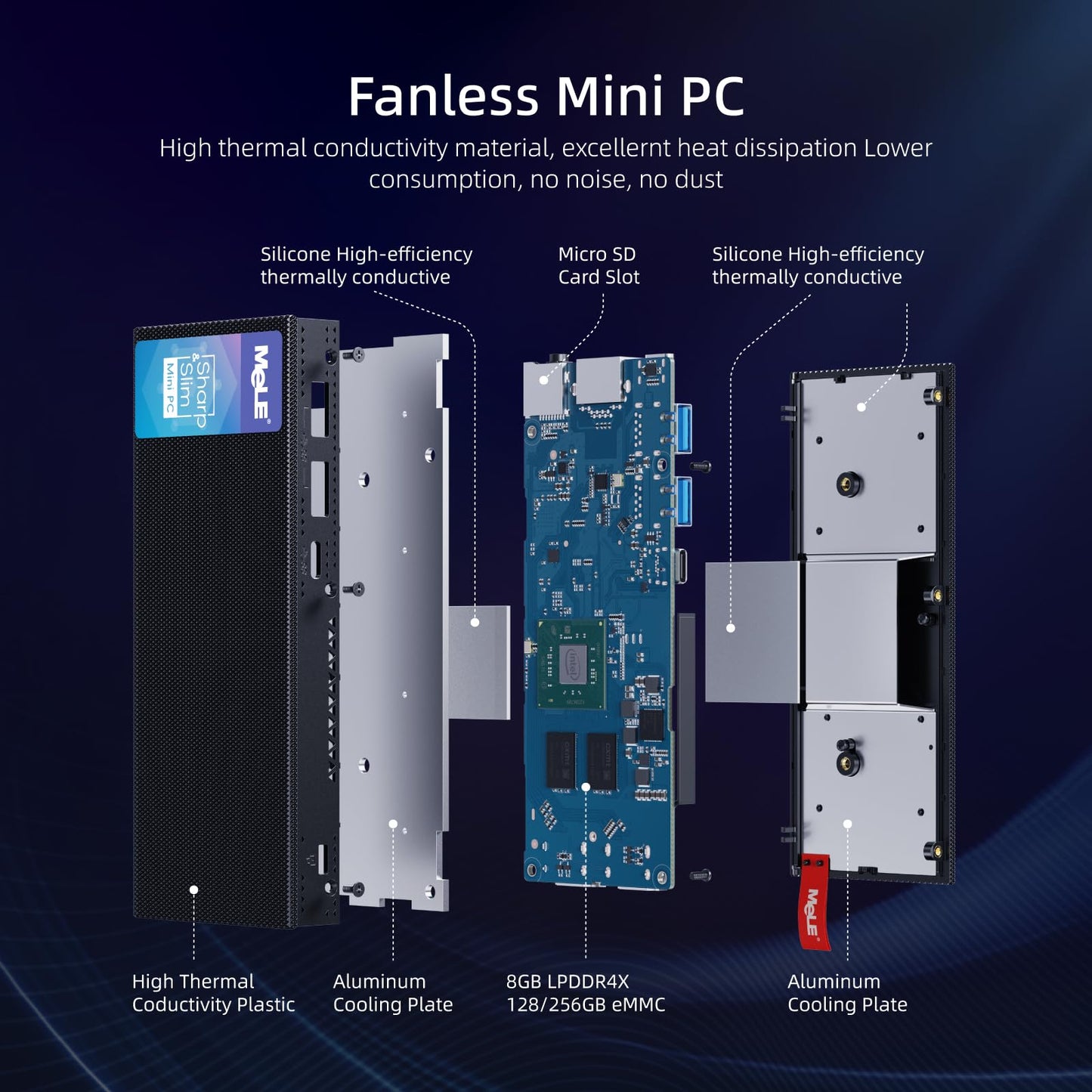 Mele Pcg02 Pro Fanless Mini Pc Stick Alder Lake N100(Up To 3.4Ghz) Micro Pc 8Gb 128Gb Mini Computers Small Desktop With 2.4G/5G