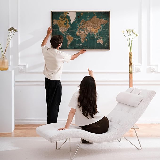 Canvas World Map with Cork Pin Board - English Lettering - Decorative Wall Decoration for All Rooms - Canvas Pictures with World Map Motif (70x50 cm, Pattern 4)