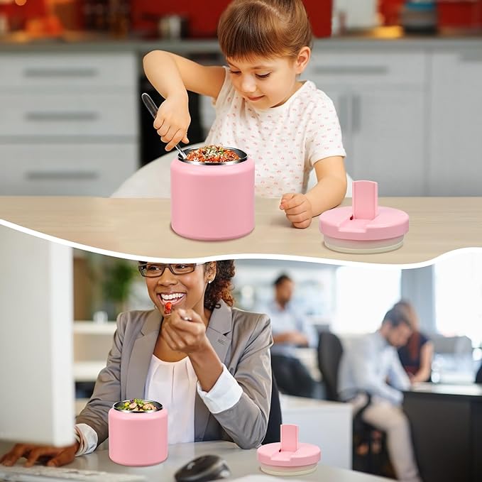 26oz Kids Jar for Hot Food, Insulated Vacuum Food Jar with Buckle Lid, Stainless Steel Wide Mouth Leak Proof Insulated Lunch Container for School Picnic Travel, Pink
