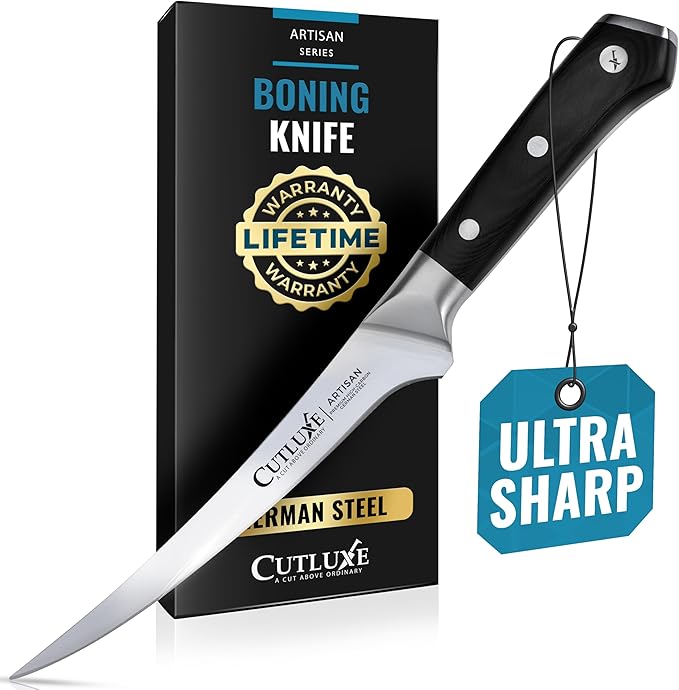 Cutluxe Boning Knife – 6" Razor Sharp Fillet Knife – High Carbon German Steel – Full Tang Ergonomic Handle Design – Artisan Series