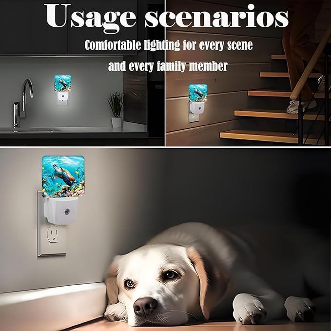 Sea Turtle Corals Fish Night Light,Plug Into Wall with Dusk to Dawn Light Sensors, Warm Nightlights for Bedroom, Bathroom, Hallway, Kitchen, Gifts Ideal for Boys Girls Women Men
