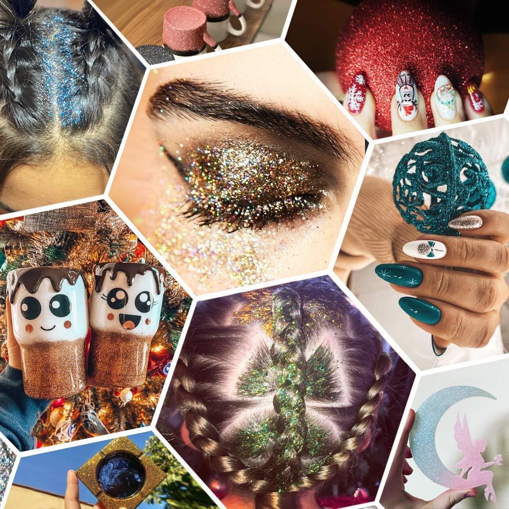 Holographic Fine Glitter for Epoxy Resin DIY Craft,ANGXILIN High Capacity 260g Shaker Bottle Fine Glitter for Nail Art Face Body Make Up,Tumblers Earrings Jewelry Making Fine Glitter (Laser Gold)