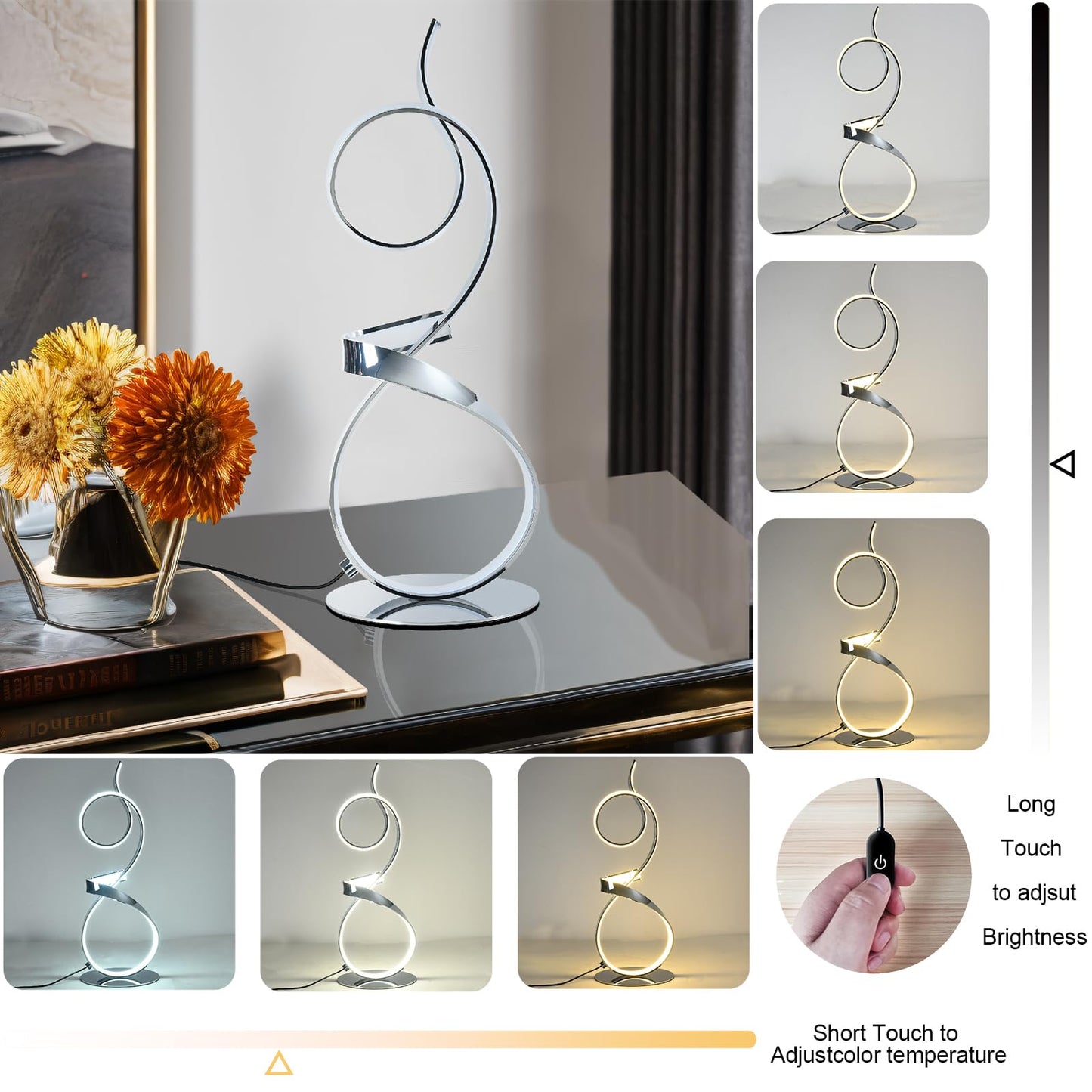 AooLiWang Modern Desk Light 21 inch 20W 2700LM Chrome Finish with Wireless Remote Control and Dimmer for Living Room, Bedroom