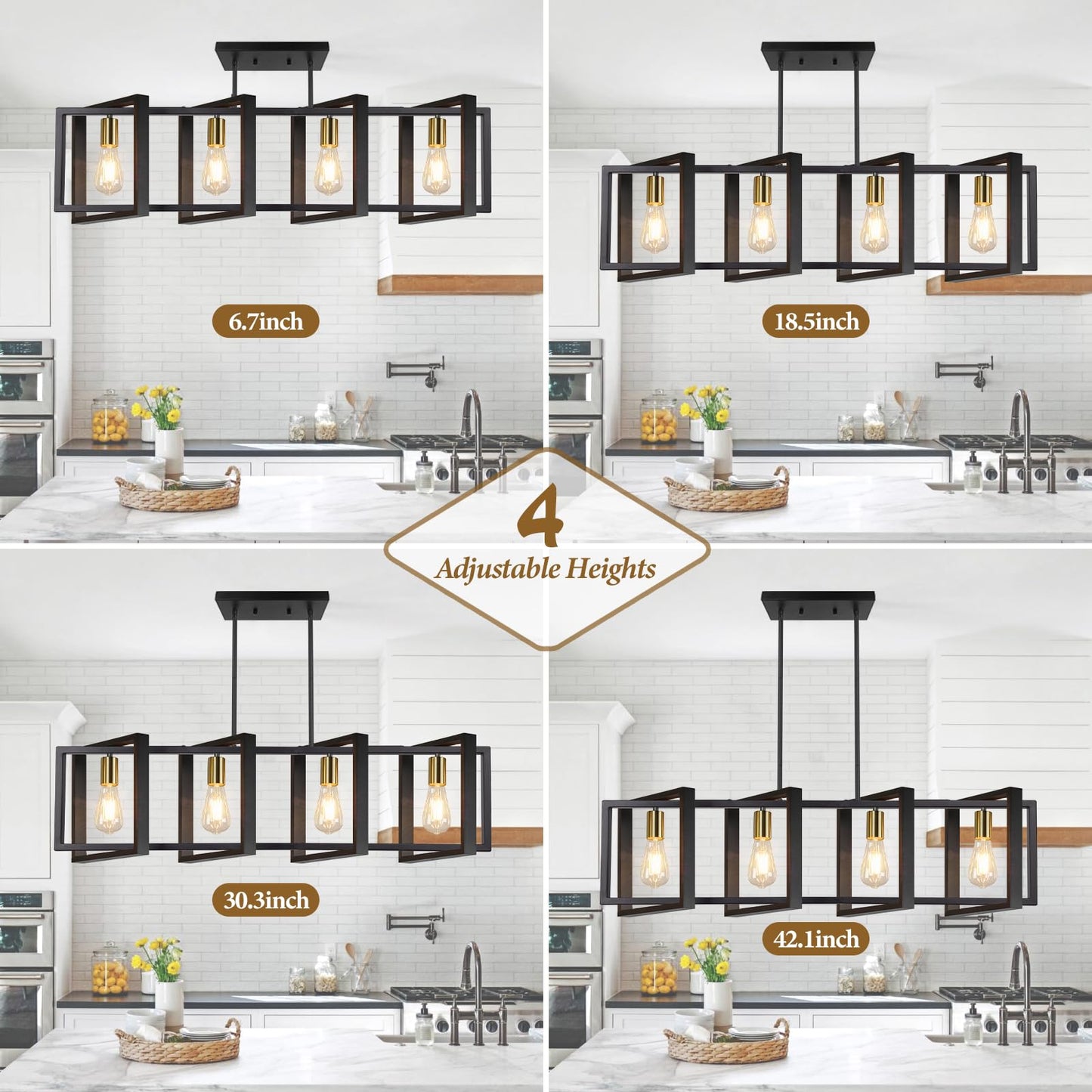 Brightever 4-Light Wood Chandelier, Modern Black Gold Pendant Light Fixture, 53? for Dining Room, E26 Sockets