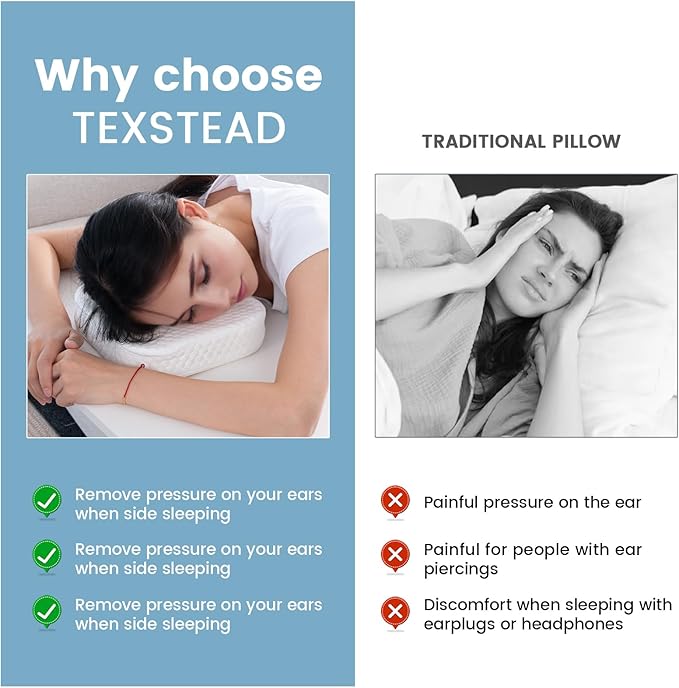 Ear Pillow with Ear Piercing for Side Sleeping, Ear Hole Memory Foam Cooling Pillows for CNH and Ear Pain Ear Inflammation Pressure Sores, Travel, White