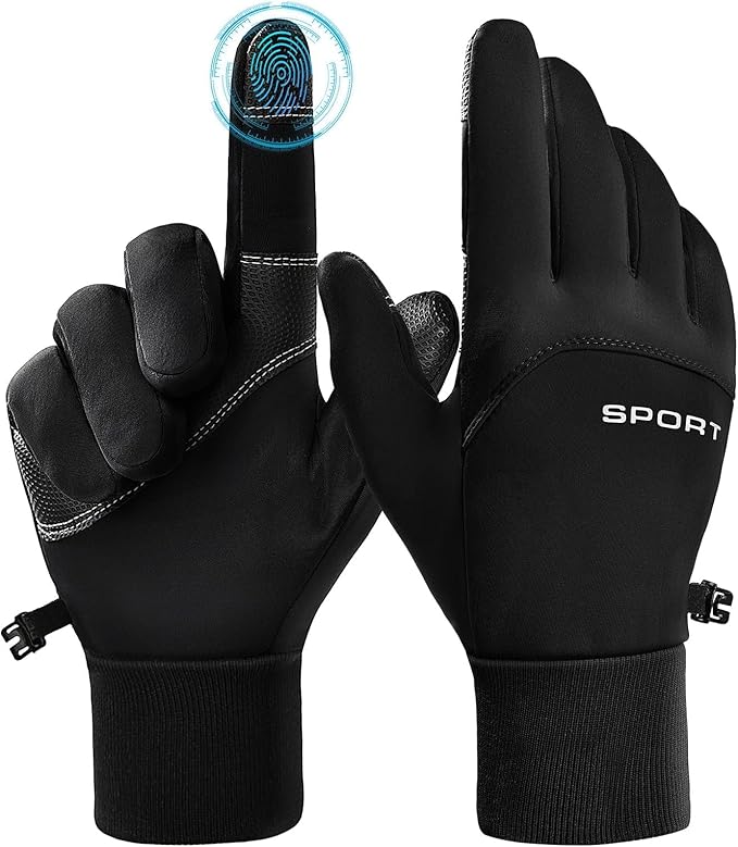 AURUZA Cycling Gloves for Men Winter Cold Weather, Five Fingers Touch Screen Winter Gloves for Men, Waterproof Anti-Slip W...