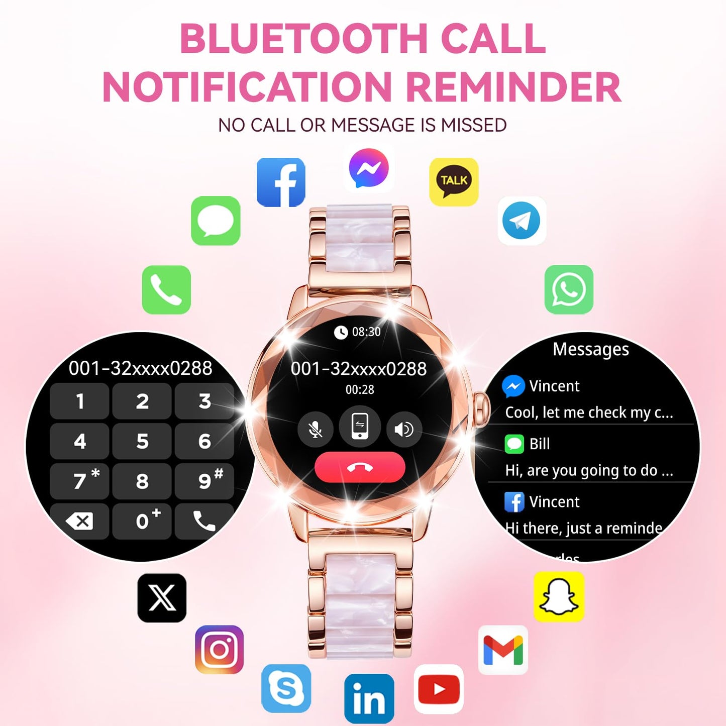 Smart Watch For Women With Make/Answer Call, 1.2 Adjustable Fitness Watch With Heart Rate Sleep Monitor Female Cycle And 100+ Sp