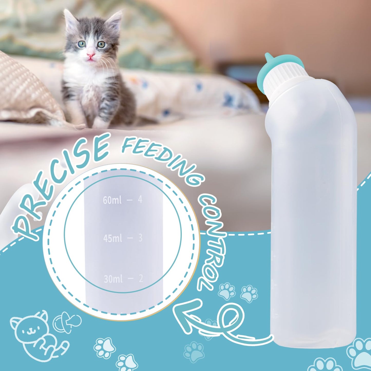 Xuandea 5Pack Kitten Bottle for Nursing Puppy Milk Kitten Bottles Feeding Kit Silicone Nipple for Newborn Pets Kittens, Puppy,Squirrel (Green)