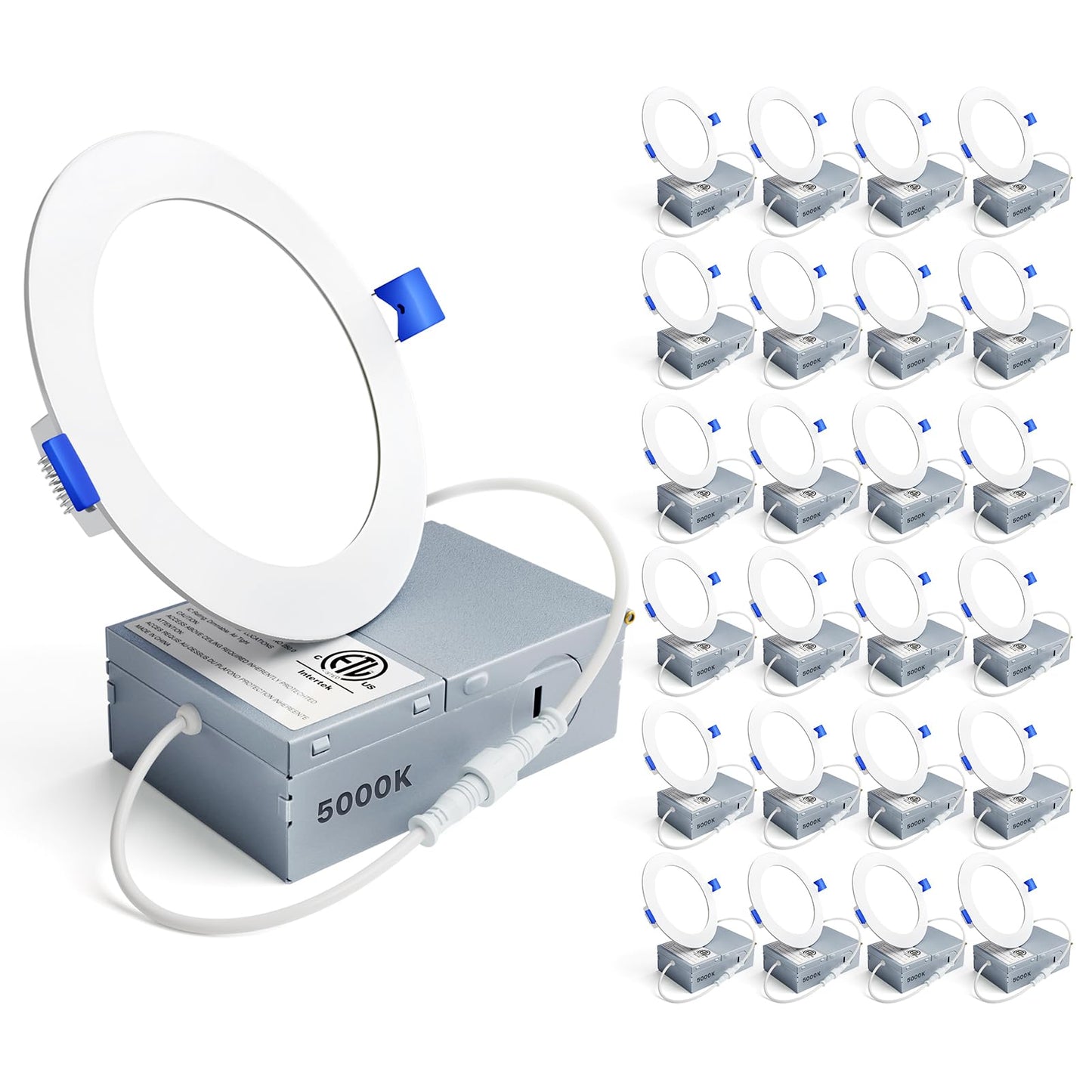 Ensenior 24 Pack 4 Inch LED Recessed Ceiling Light, Dimmable, 5000K Daylight, 750LM 9W 120V, High Brightness Canless Wafer Downlight - ETL&FCC&IC