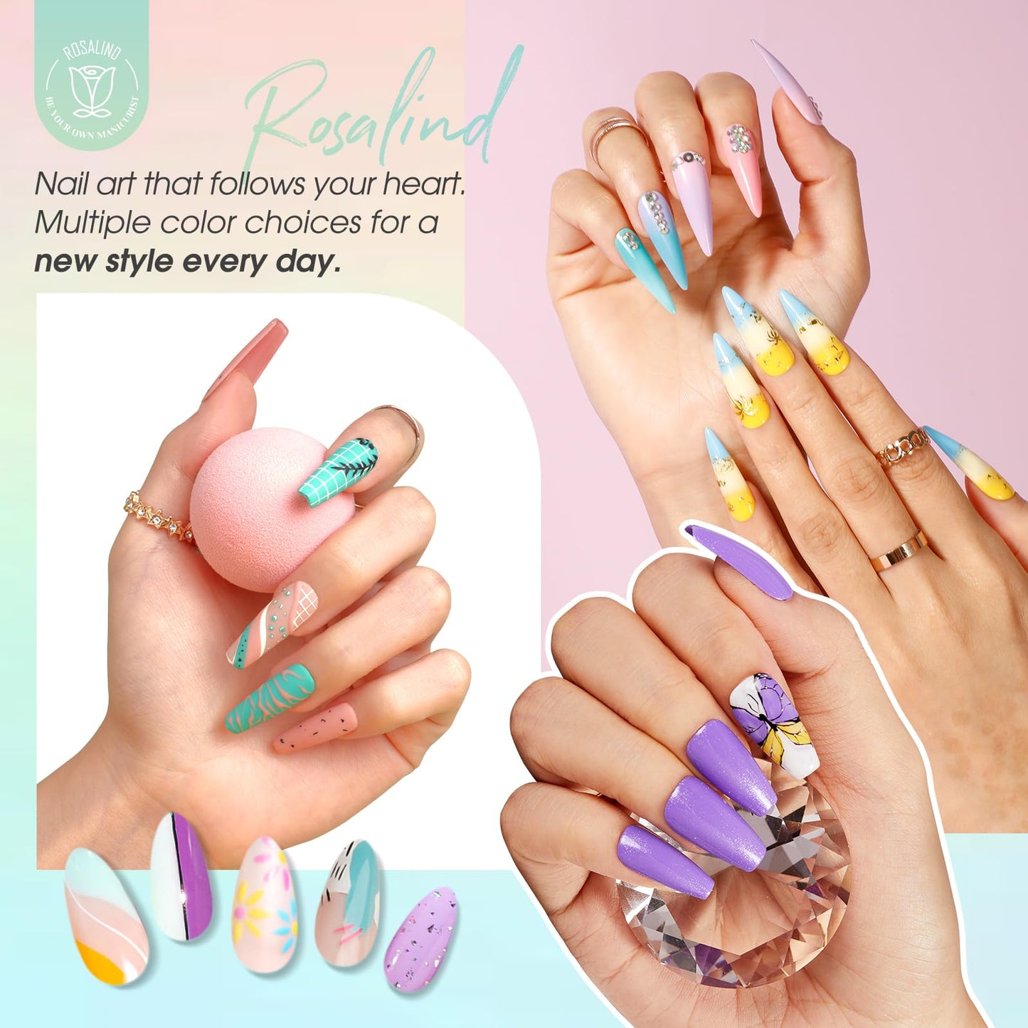 ROSALIND 18PCS Gel Nail Polish Set with Base Top Coat (Glossy Matte and Glitter),14 Pcs Pastel Bright Colors Gel Polish Set Maca