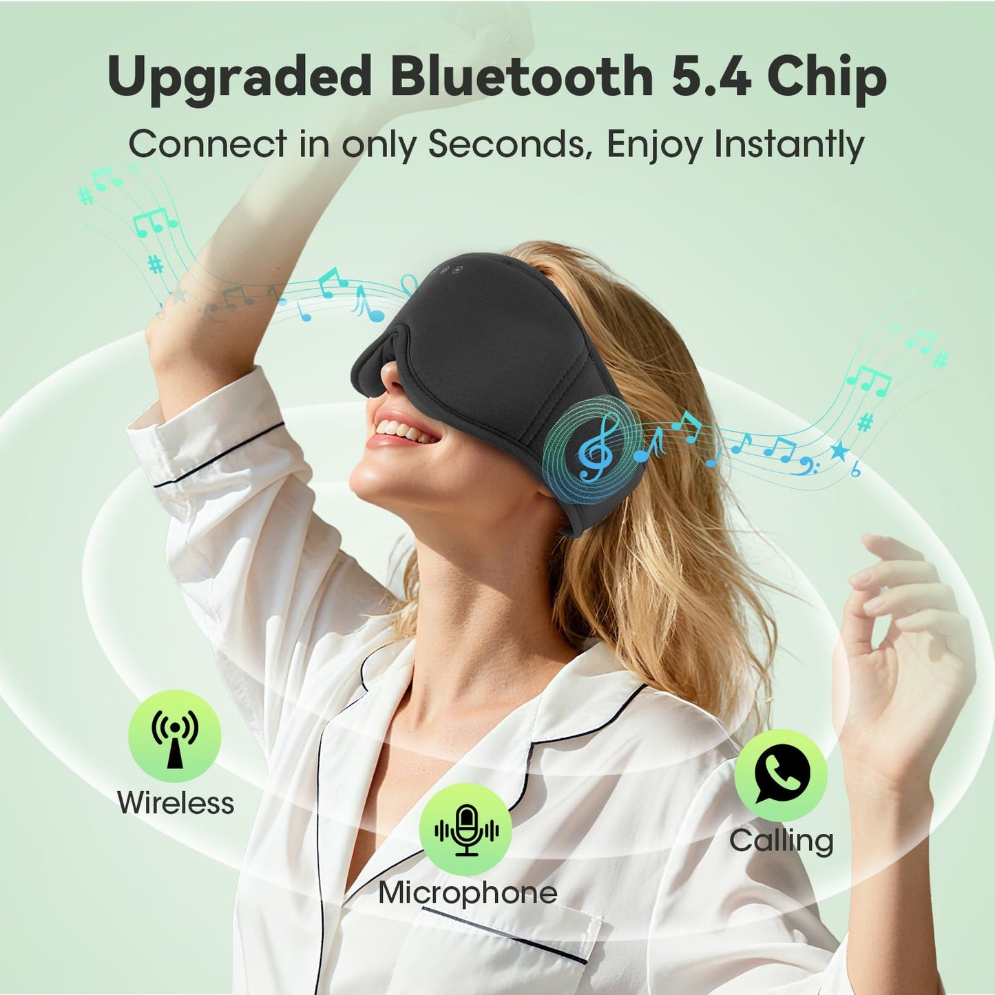 BeMyLady 3D Bamboo Cotton Sleep Mask with Bluetooth 5.4 Headphone, Music Wireless Bluetooth Blackout Eye Mask for Side Sleepers, Earphones HD Speaker Microphone for Travel, Gifts for Women Men, Black