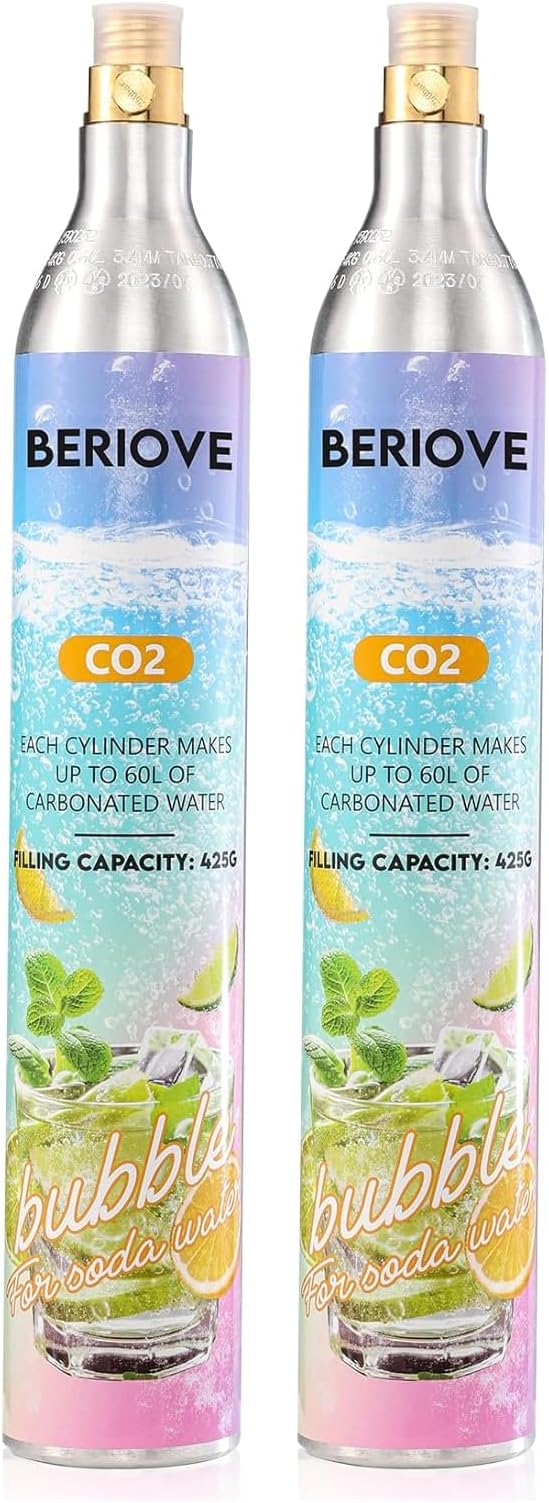 CO2 Cylinder for Soda Maker - 60L Durable CO2 Cartridges for Screw-In Soda Makers Compatible, Exchange Carbonator & Sparkling Water - Carbonates Any Drink with Threaded Cylinders (2PCS)