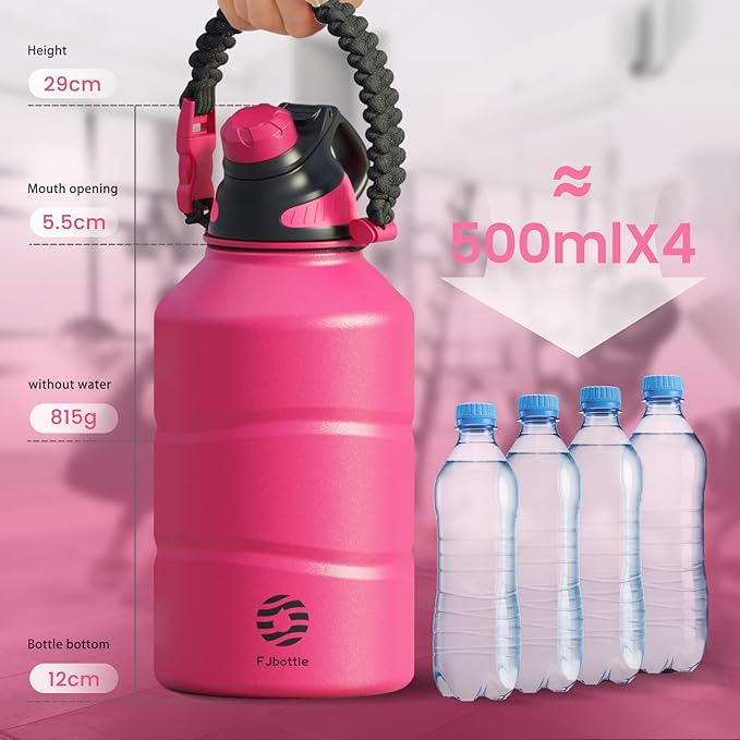 Insulated Half Gallon Water Bottle 64oz with Magnetic Lid,Stainless Steel Double-Wall Vacuum Leak Proof Sports Insulated Jug with Paracord Handle, Keep Water Hot & Cold for Outdoor,Gym