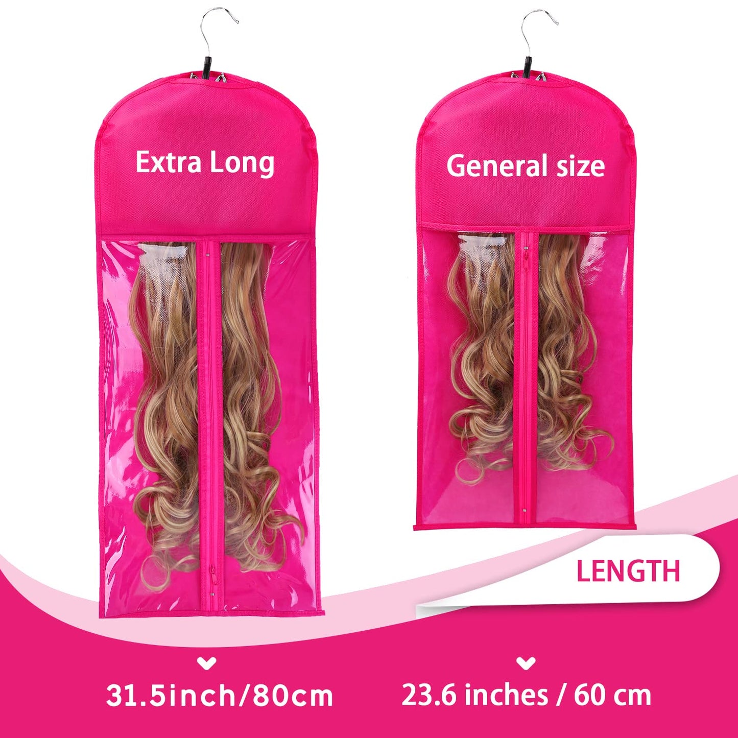 AIHOPESTO 3PCS Extra Long Wig Storage Bag with Wooden Hanger Hair Extension Storage Bag with Hanger Portable Dust-proof Portable
