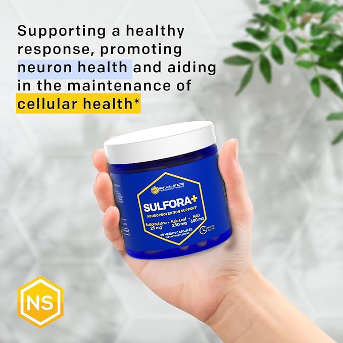 NATURAL STACKS N-Acetyl-L-Cysteine 600mg NAC Supplement - Sulforaphane Supplement 25mg - Superfood Kale Leaf Powder with Organic Broccoli Sprout - Brain Health Antioxidants - 60 NAC Capsules