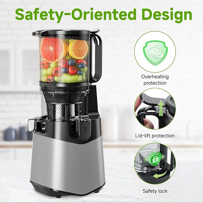 Cold Press Juicer, 5.8" Wide Feed Chute Juice Extractor Machine with 400W, High Juice Yield, Slow Masticating Juicer for Whole Vegetables & Fruits, Dark Grey