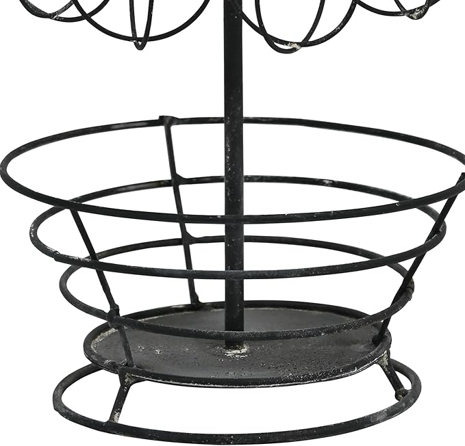 Vintage White Metal Egg Holder with Rooster Top - 2-Tier & Bottom Basket Design, Farmhouse Distressed Decor Egg Storage Rack for Kitchen Countertop Decor (Distressed Black)