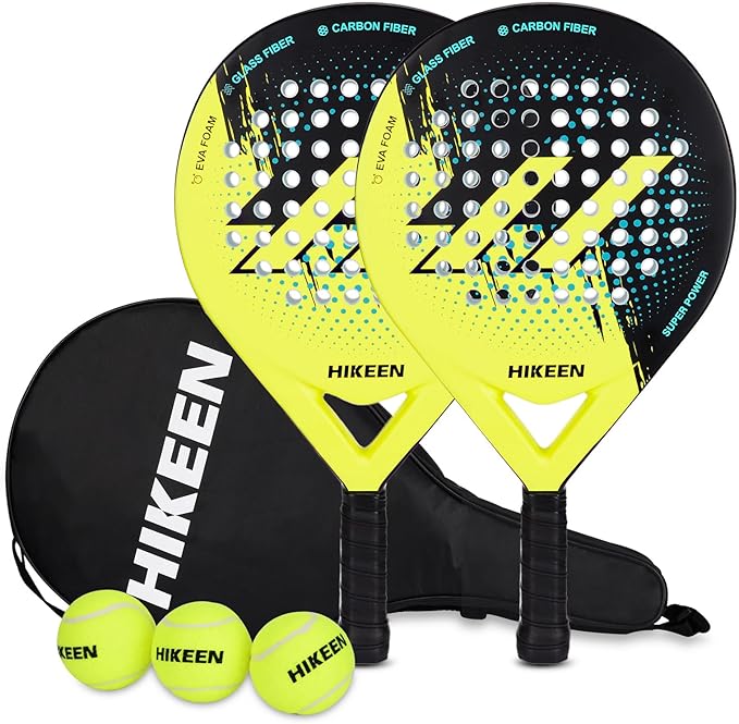 Hikeen Padel Racket Carbon Fiber Surface - EVA Memory Lightweight Paddle Racket with 3 Tennis Balls & Carry Case for Adult...
