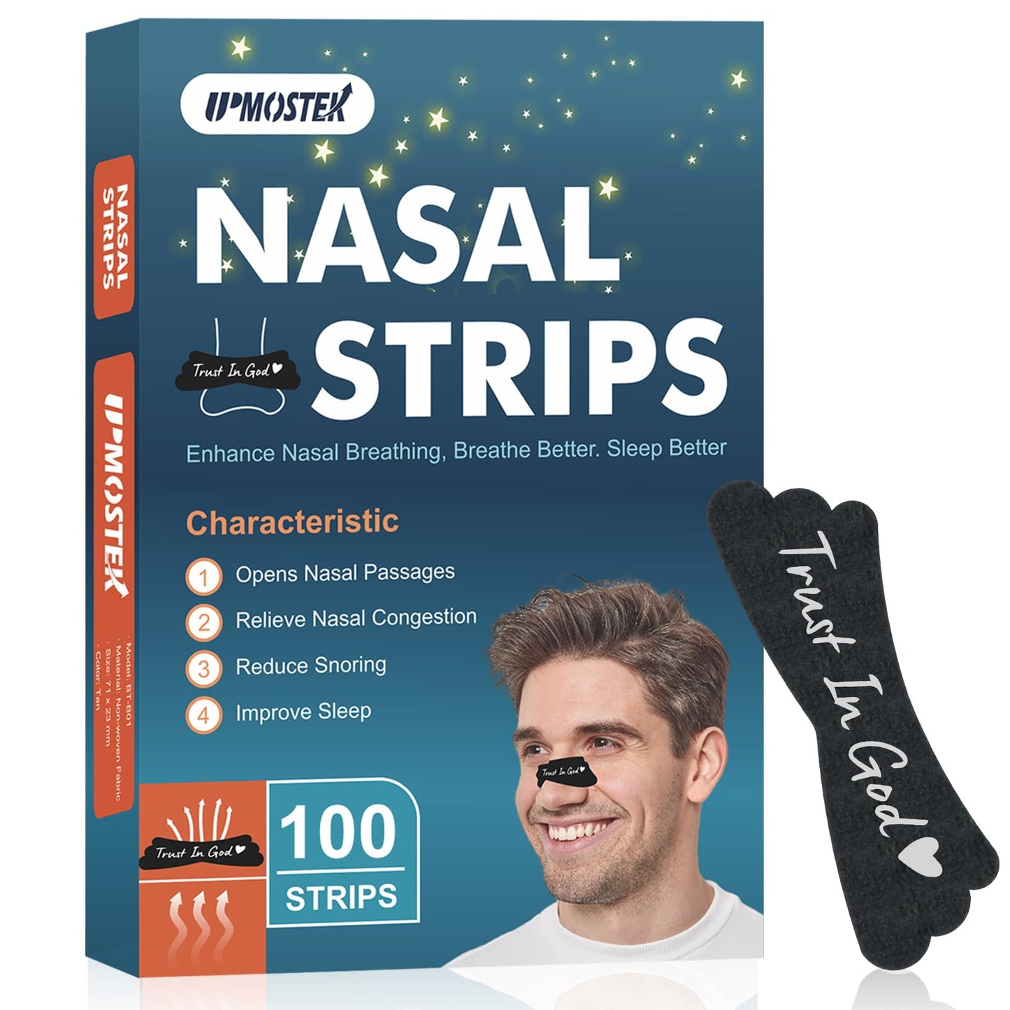 Nasal Strips for Snoring - Extra Strength Nose Strips for Breathing - Nose Tape for Sport, Work and Sleep - Anti Snoring Strips Help Stop Snoring (Black-100 PCS)